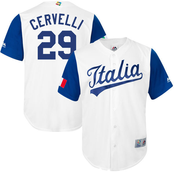 customized Men Italy Baseball Francisco #29 Cervelli Majestic White 2017 World Baseball Classic Replica Jersey->more jerseys->MLB Jersey